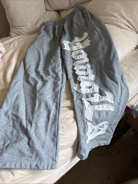 YoungLA Gray Sweatpants with White Script Logo